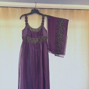 Adrianna Papell, S8, knee length, beaded purple chiffon dress